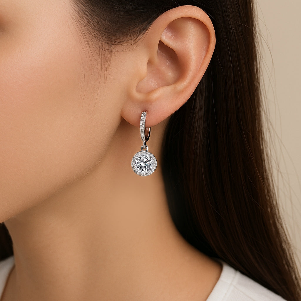 Marianne Diamond Halo Earrings in Moissanite