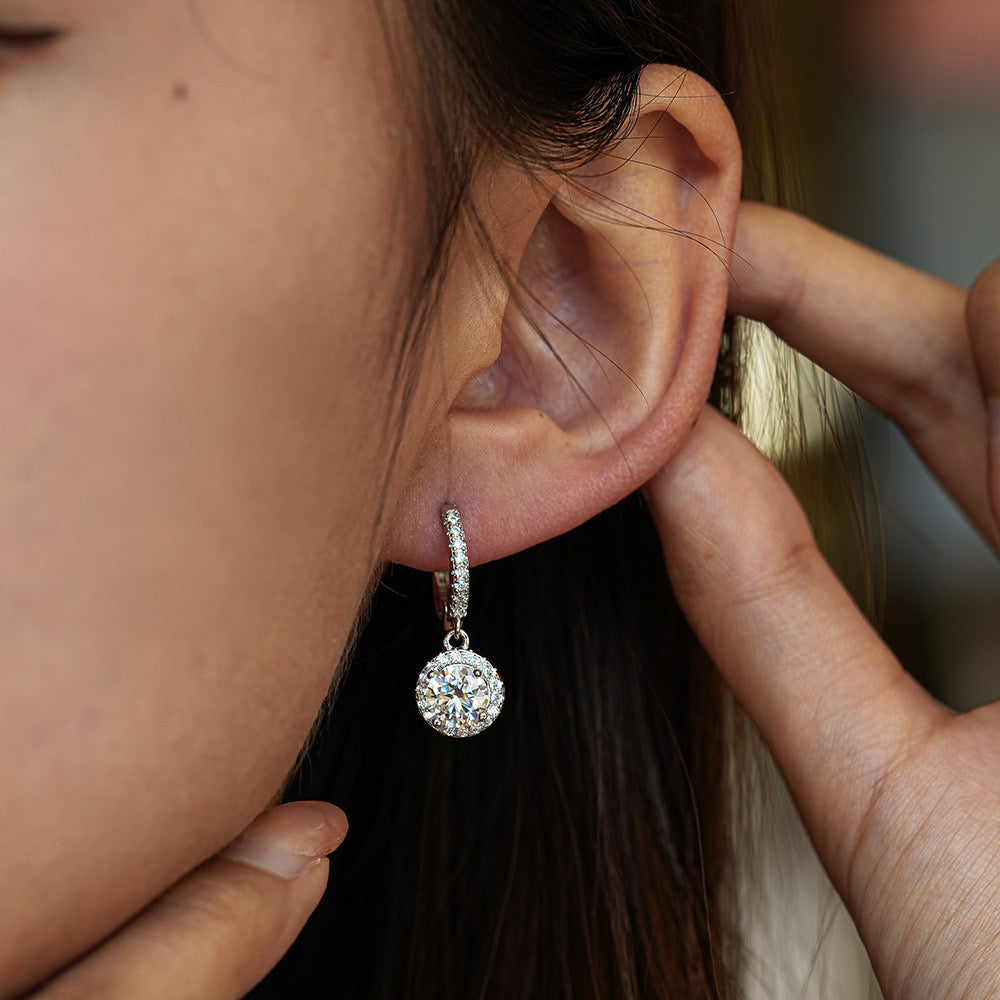 Marianne Diamond Halo Earrings in Moissanite