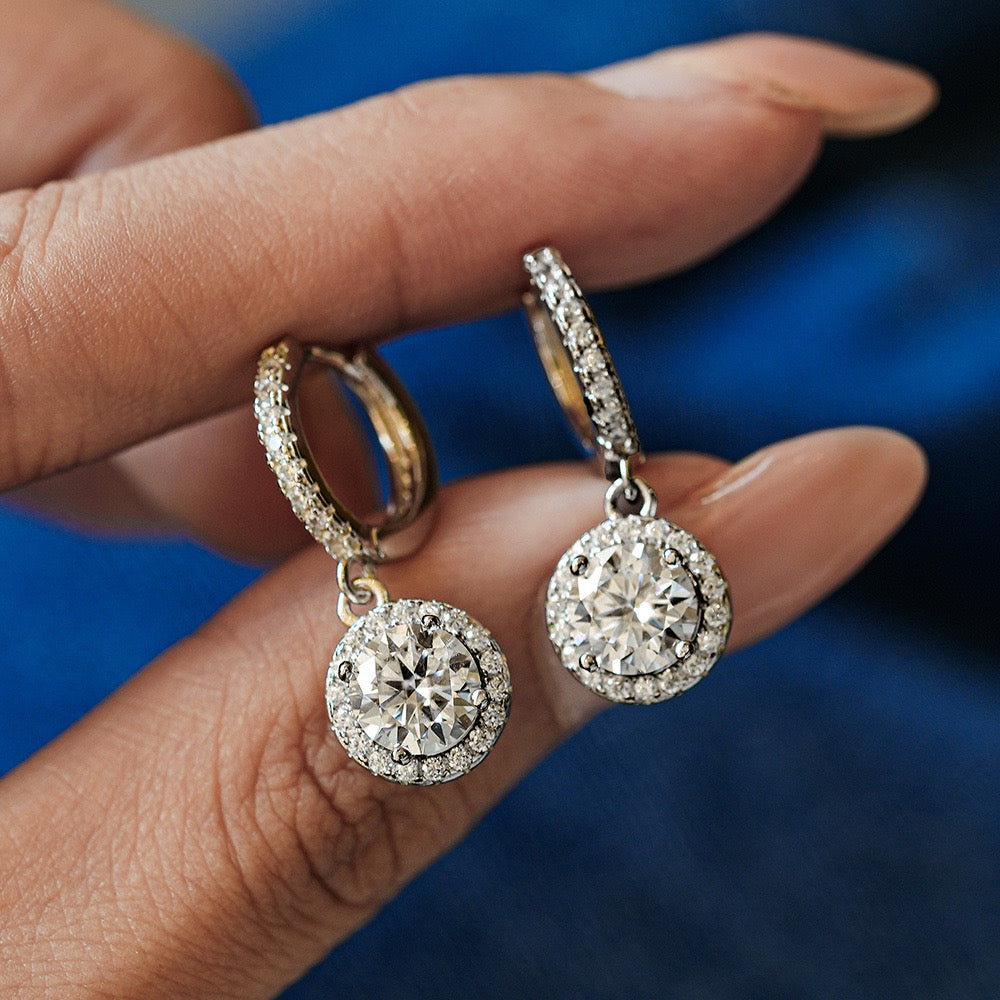 Marianne Diamond Halo Earrings in Moissanite