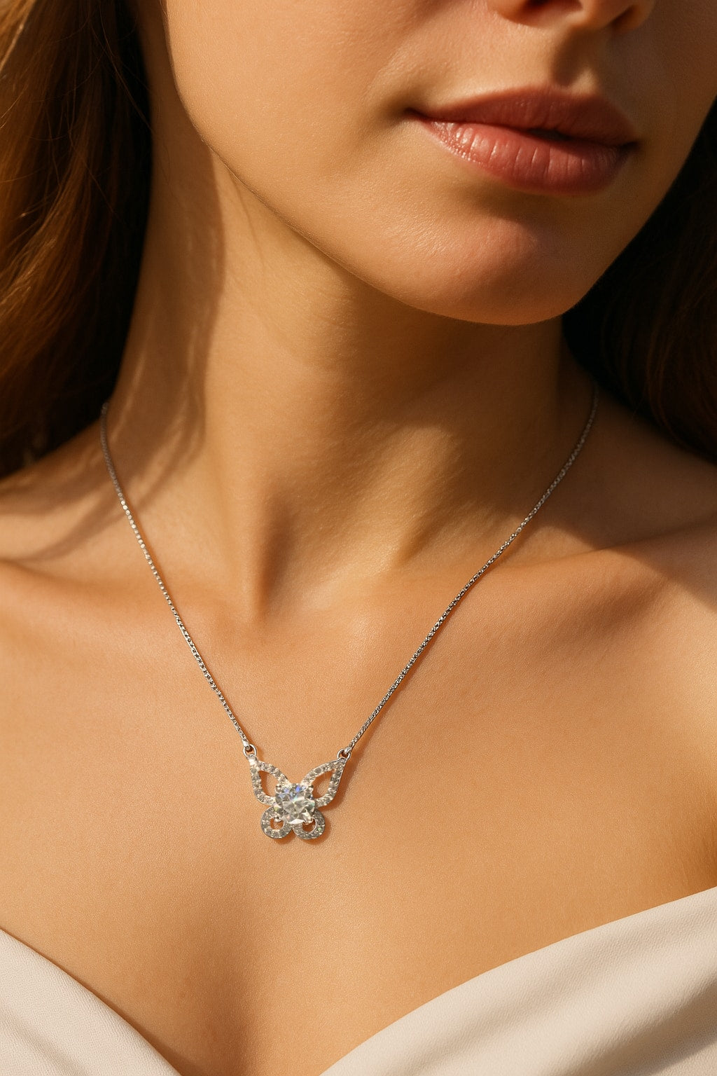Butterfly Diamond Necklace in Moissanite