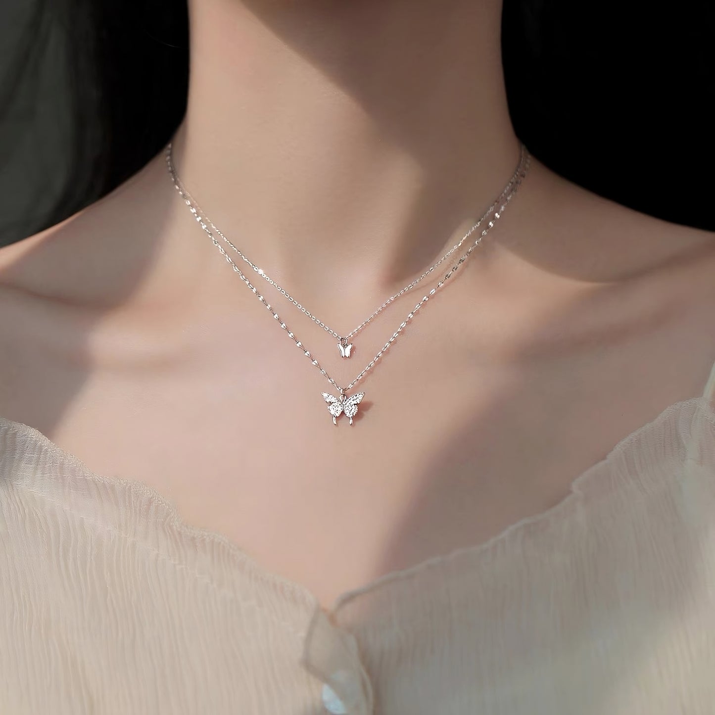Dancing Butterfly Necklace Silver