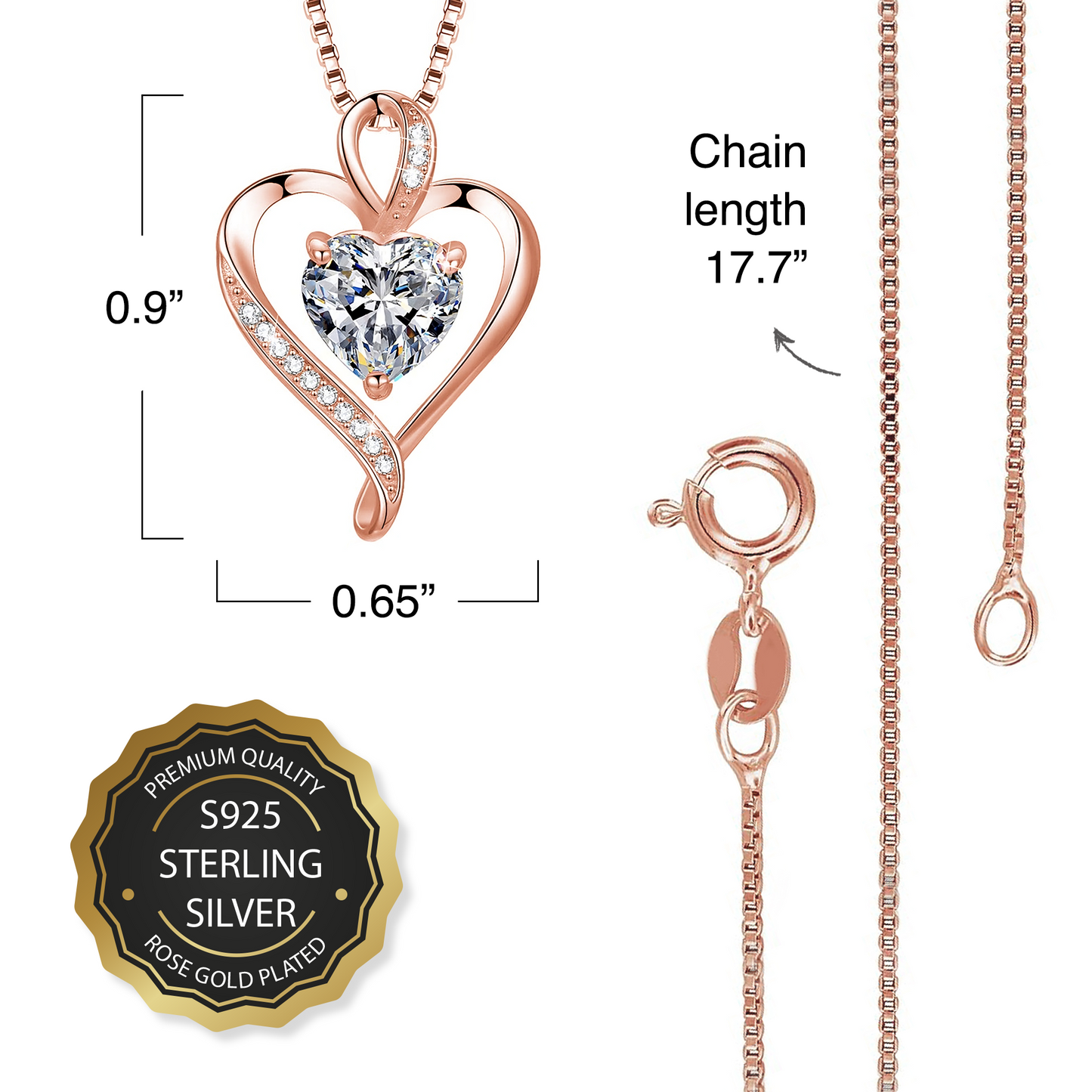 Avery Heart Necklace in Rose gold