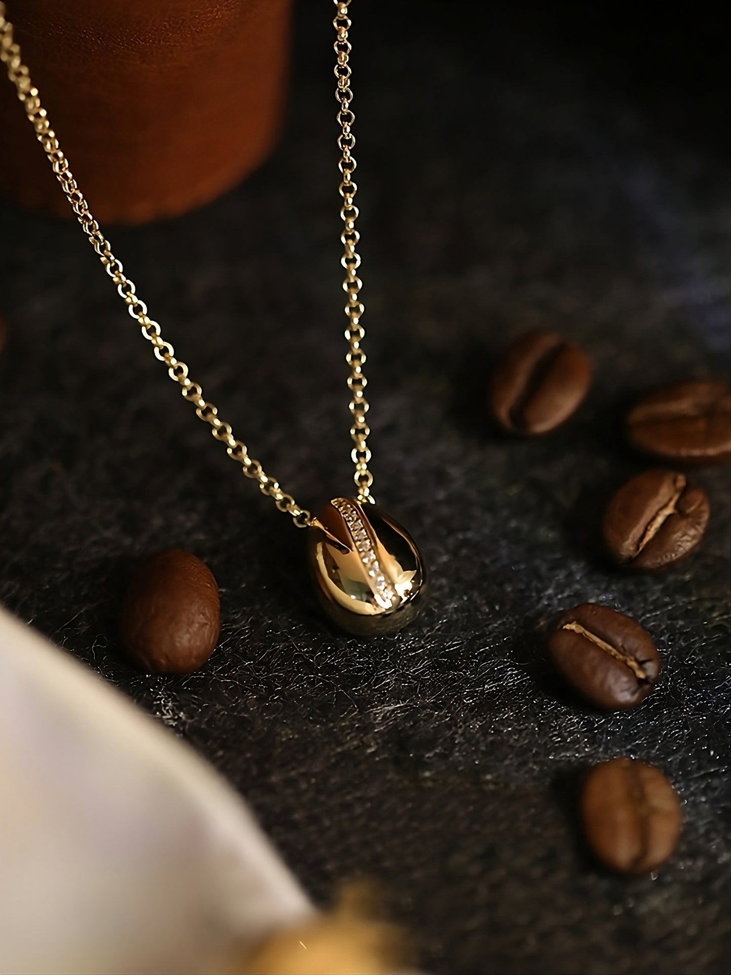 Mini Coffee Bean Necklace in Gold