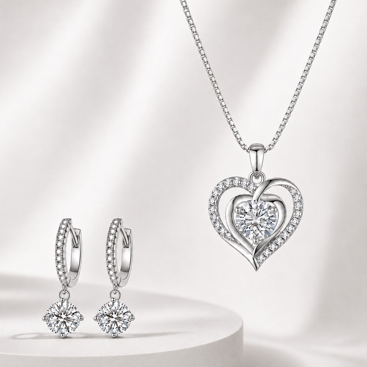 Brigitte 3ctw Necklace and Drop Earrings Set