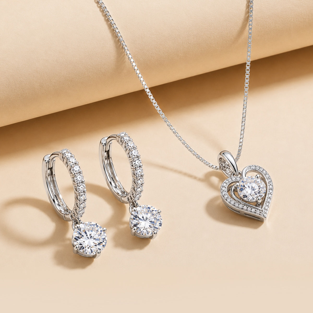 Brigitte 3ctw Necklace and Drop Earrings Set