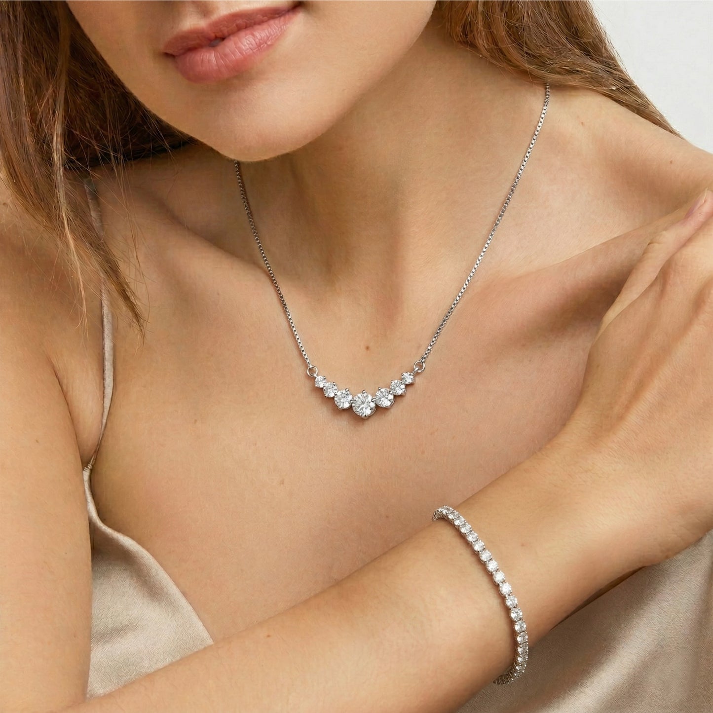 Aubrey 7.2ctw Lab Created Moissanite Necklace & Tennis Bracelet Set
