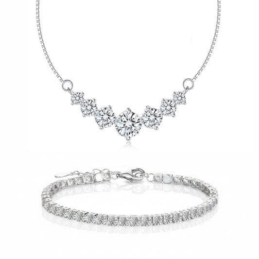 Aubrey 2.8ct Diamond Necklace & 4.4ct Tennis Bracelet Gift Set in Moissanite
