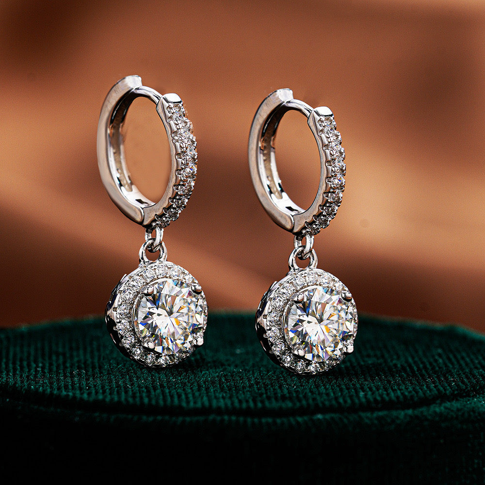 Marianne Diamond Halo Earrings in Moissanite