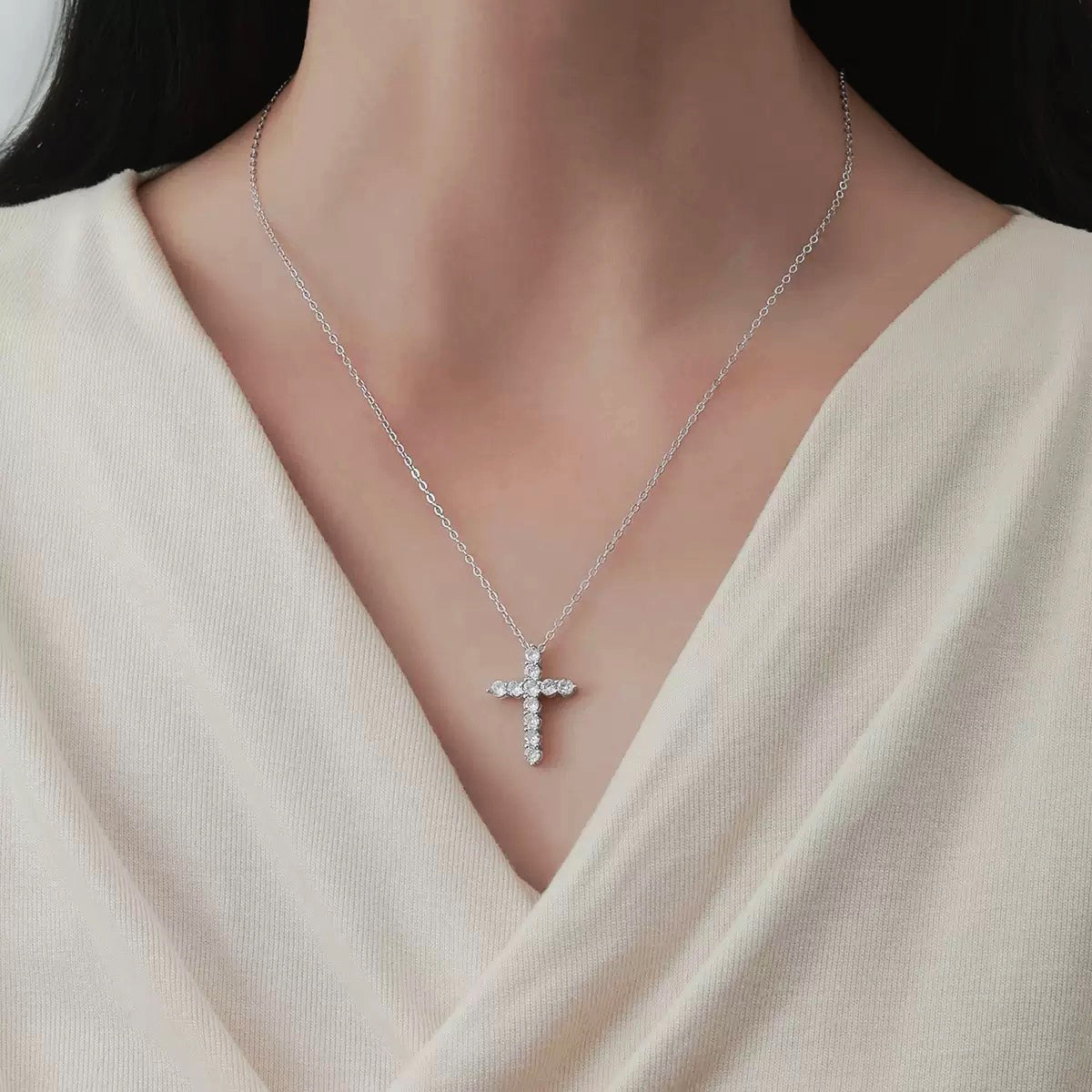 Cross Necklace in Moissanite