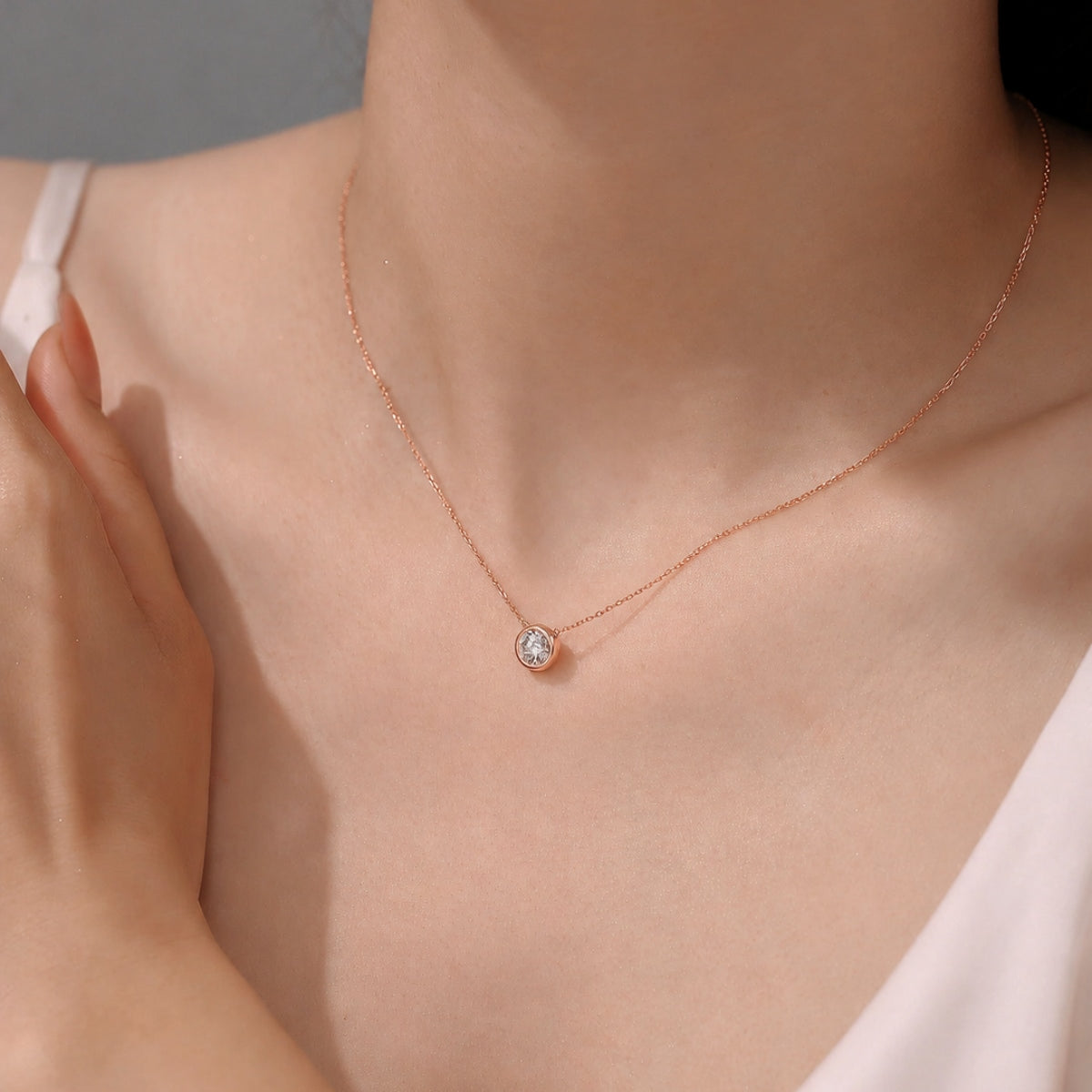 Mini Carina Lab Grown Moissanite Necklace Rose Gold