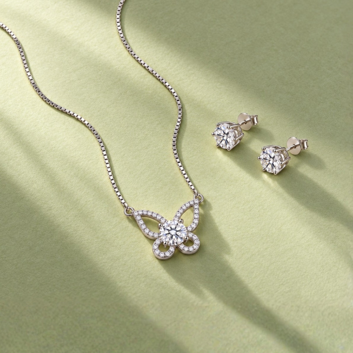 3ctw Butterfly Necklace & Stud Earrings Set