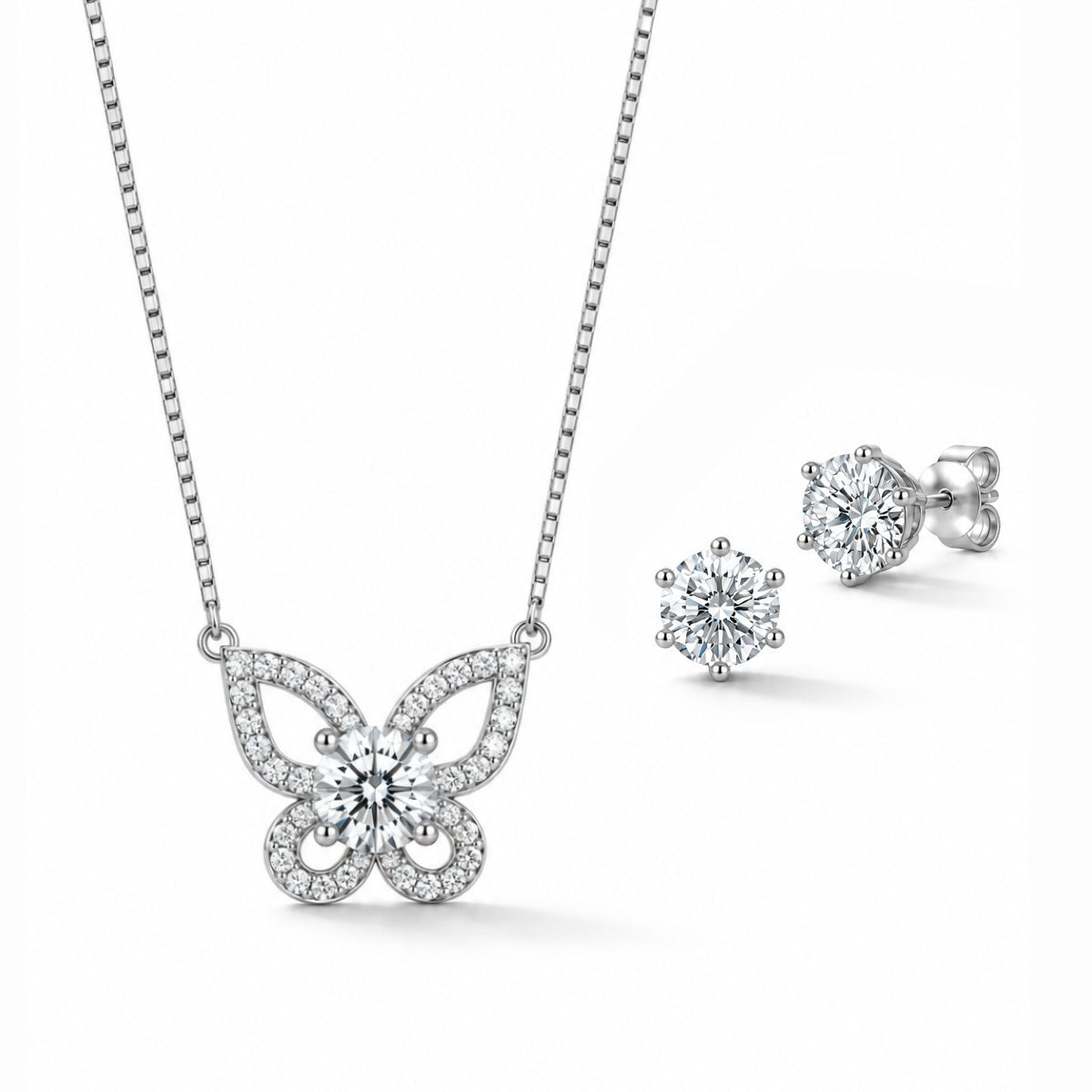 3ctw Butterfly Necklace & Stud Earrings Set