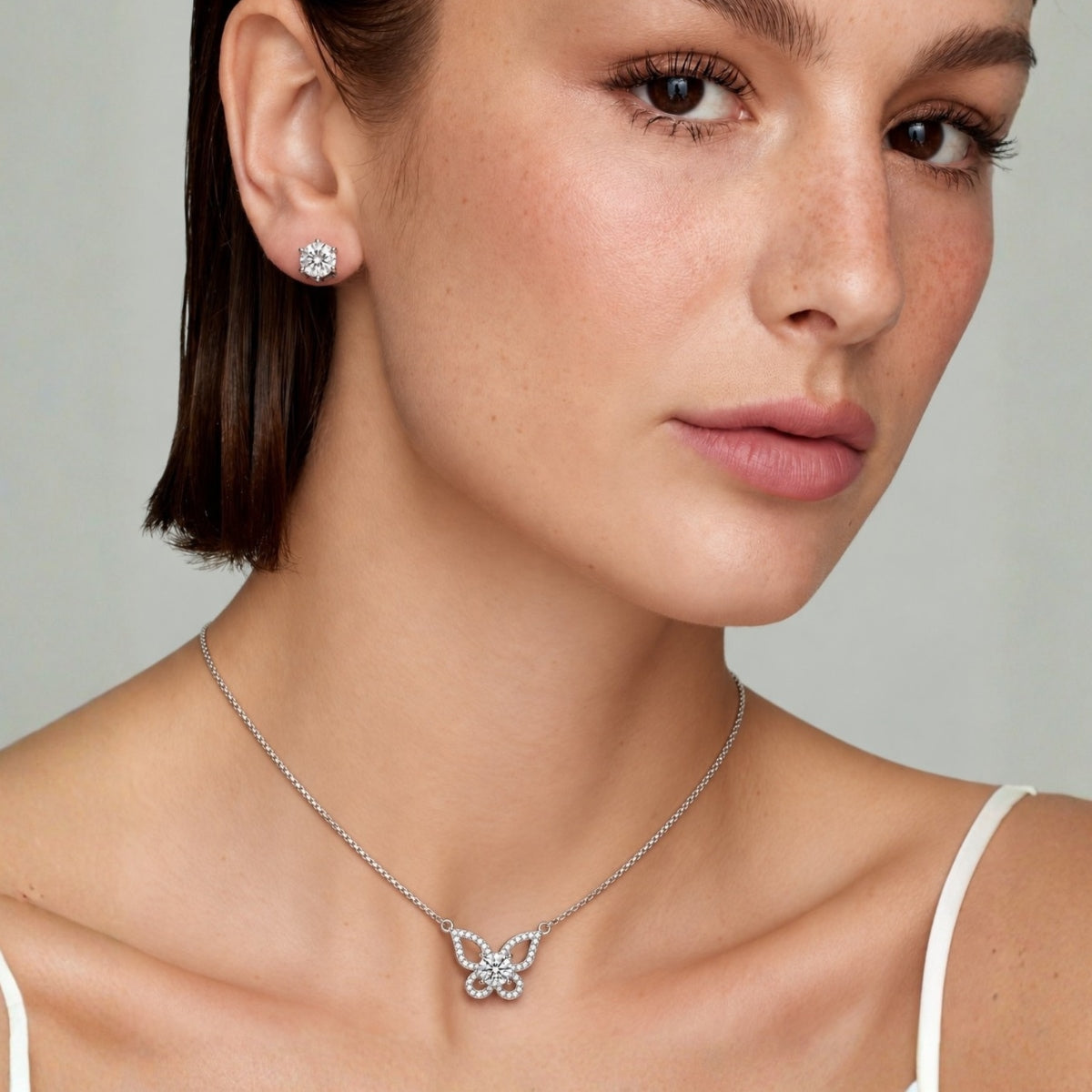 3ctw Butterfly Necklace & Stud Earrings Set