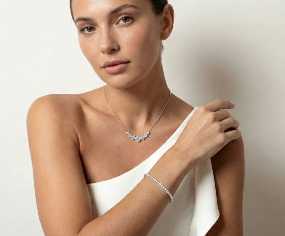 Aubrey 2.8ct Diamond Necklace & 4.4ct Tennis Bracelet Gift Set in Moissanite