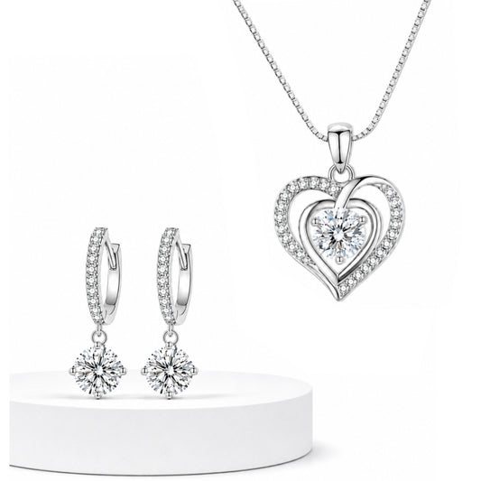 Brigitte 3ctw Necklace and Drop Earrings Set