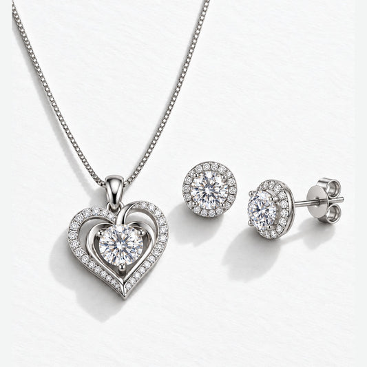 The Timeless Heart Necklace Earrings Set | 3ctw Lab Created Moissanite