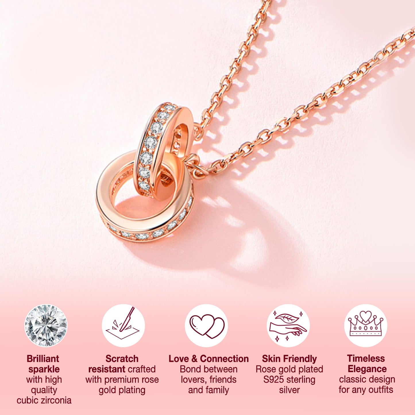 Amélie Interlocking Pendant Necklace in Rose Gold