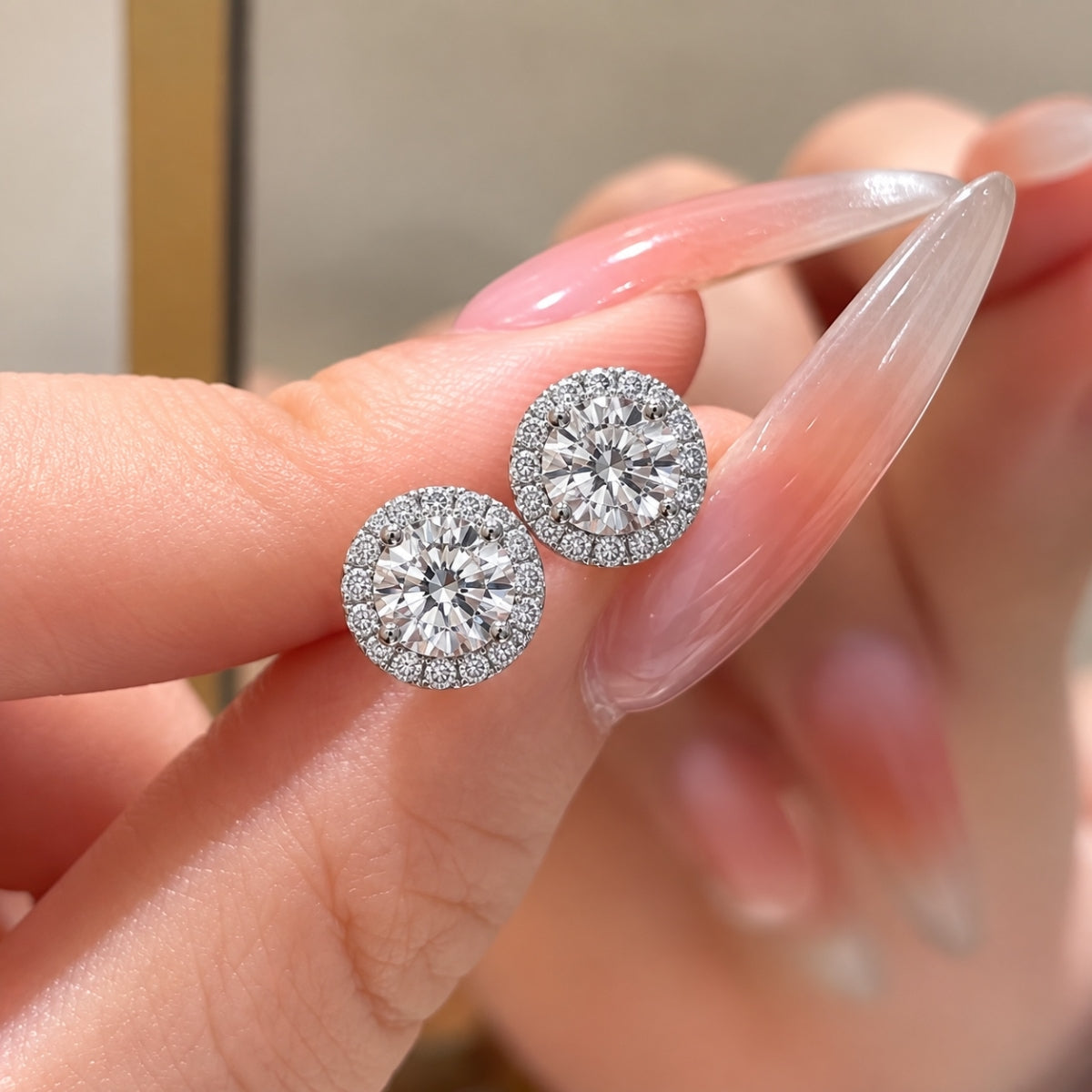Roya 2ctw Lab Created Moissanite Halo Stud Earrings