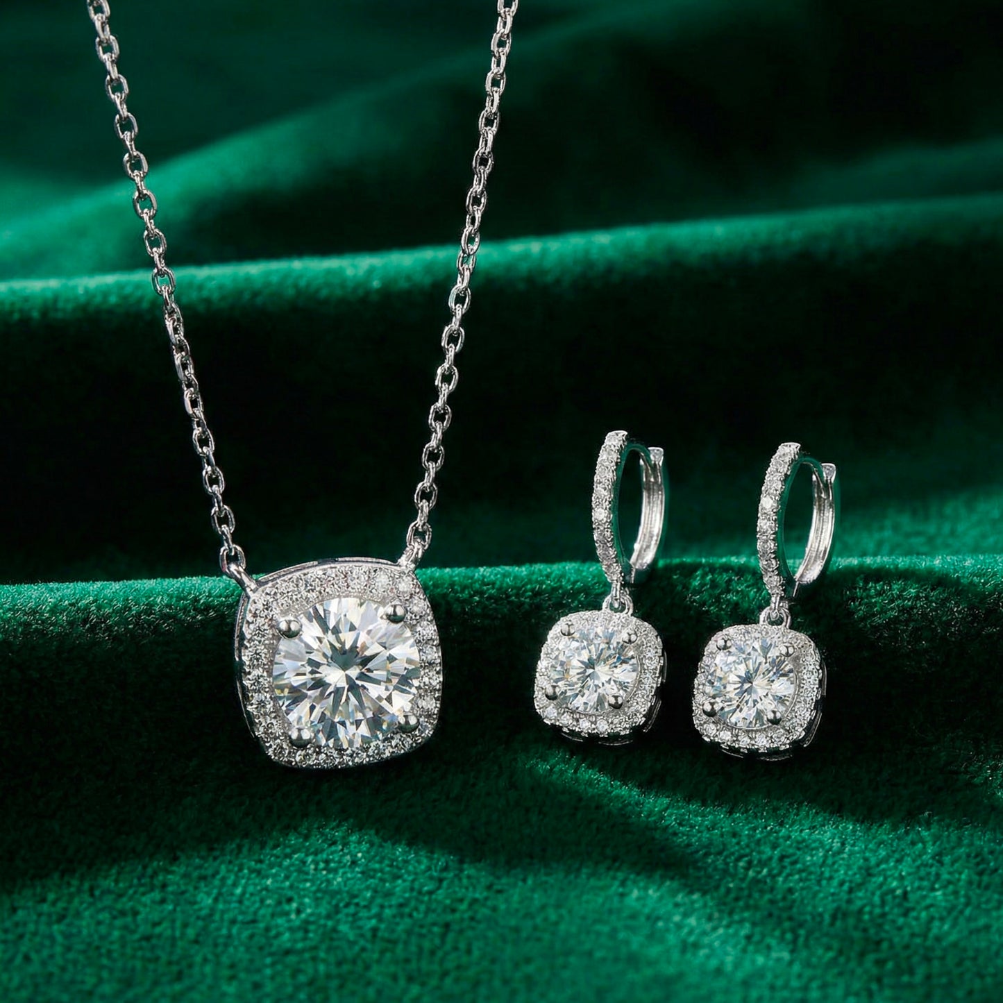Lea 2ct Lab Grown Moissanite Necklace and 1ct Earrings Set