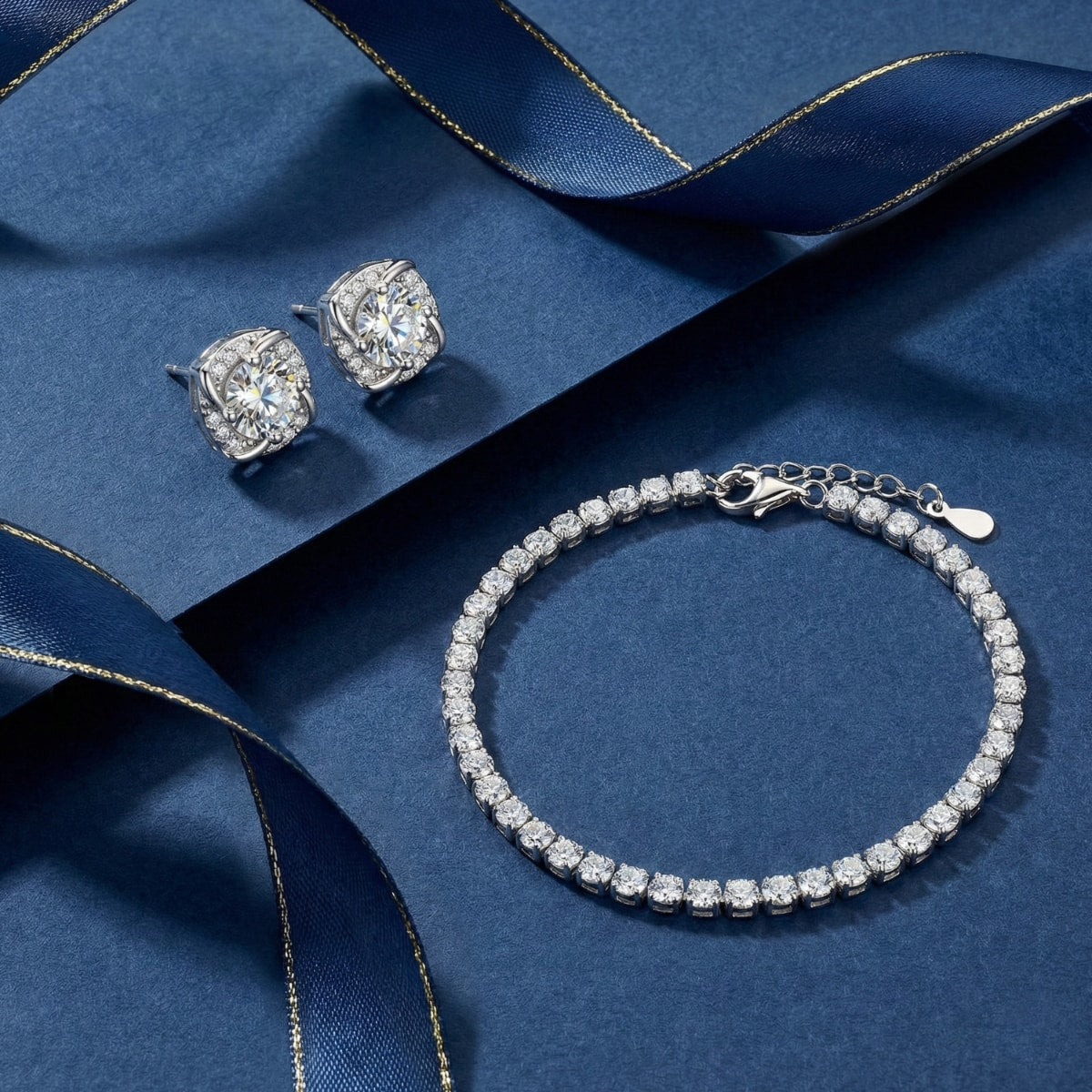 4.4ct Lab Grown Moissanite Tennis Bracelet and 2ct Earring Studs Set