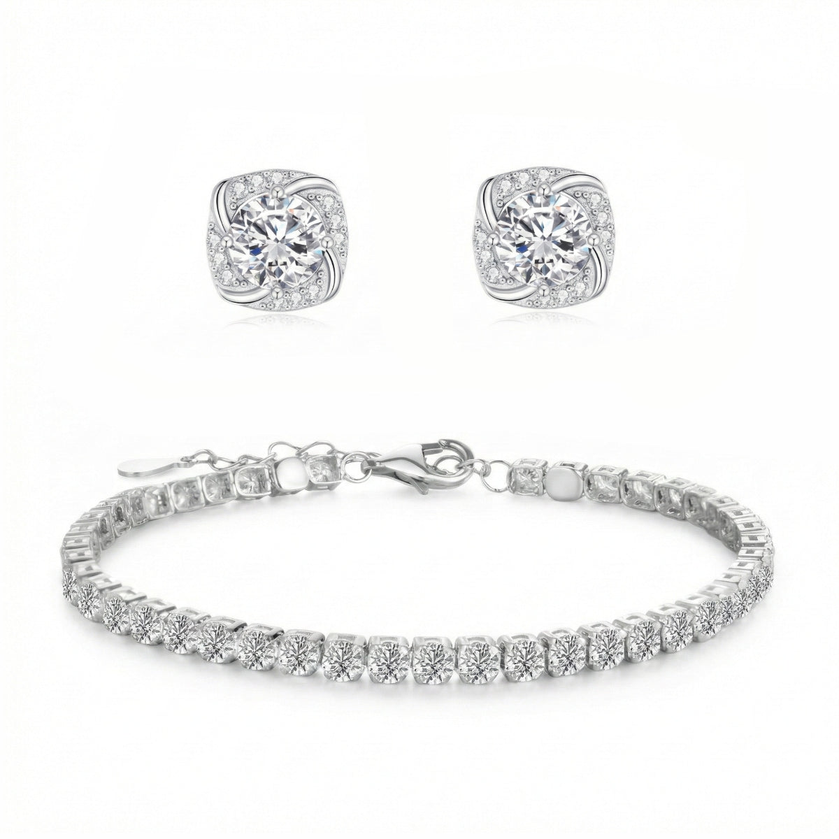 4.4ct Lab Grown Moissanite Tennis Bracelet and 2ct Earring Studs Set