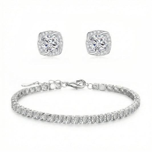 4.4ct Lab Grown Moissanite Tennis Bracelet and 2ct Earring Studs Set