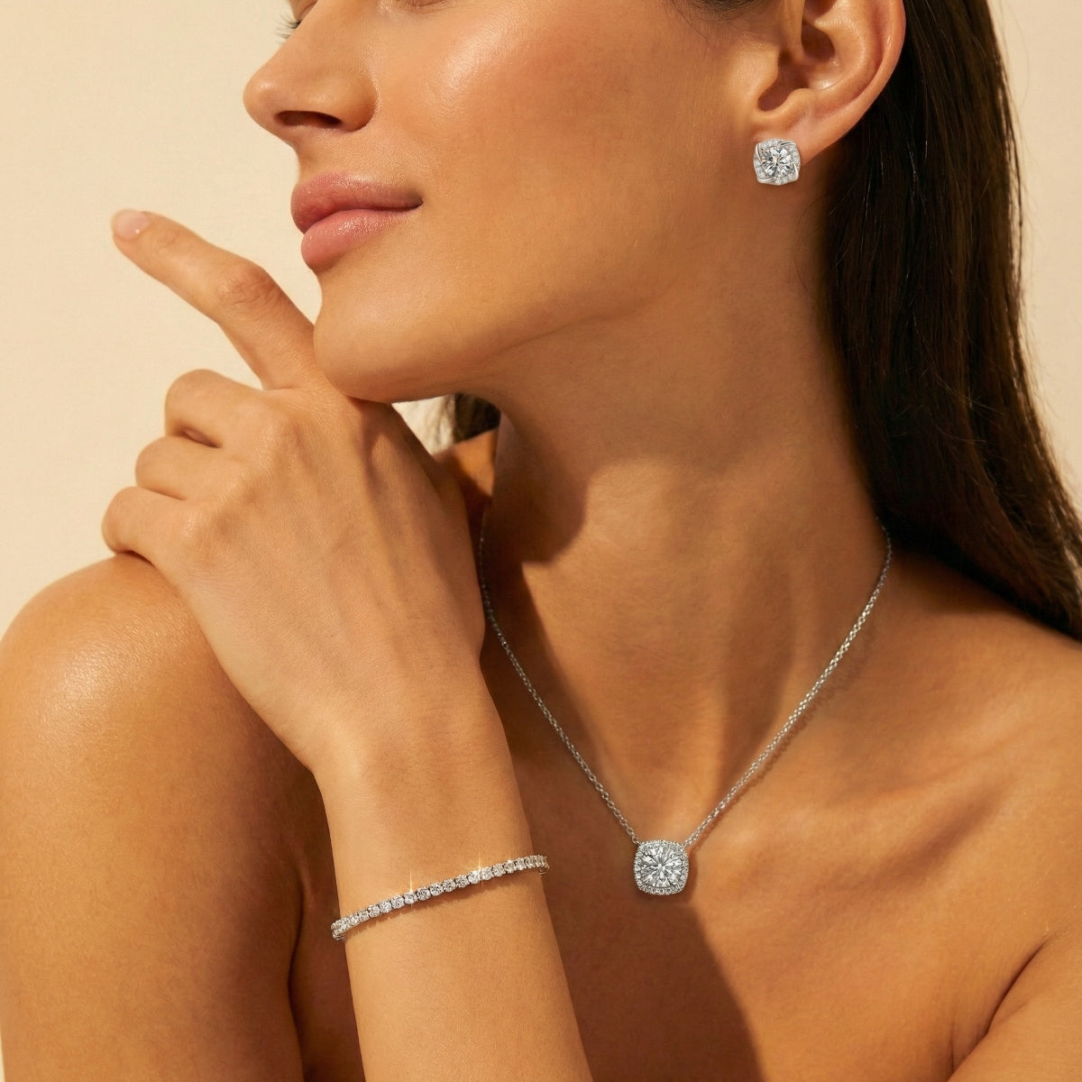 4.4ct Lab Grown Moissanite Tennis Bracelet and 2ct Earring Studs Set