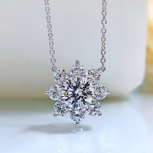 Sunflower Diamond Pendant Necklace in Moissanite