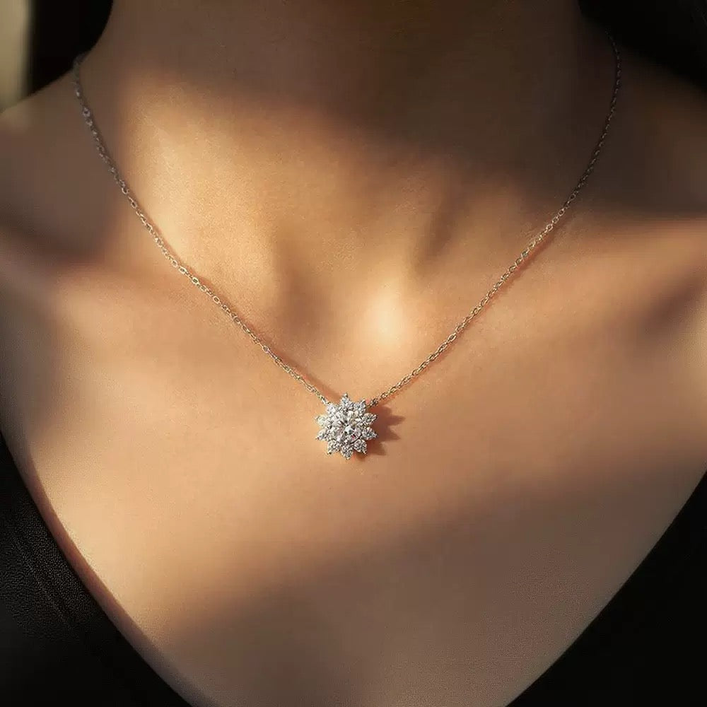 Sunflower Diamond Pendant Necklace in Moissanite