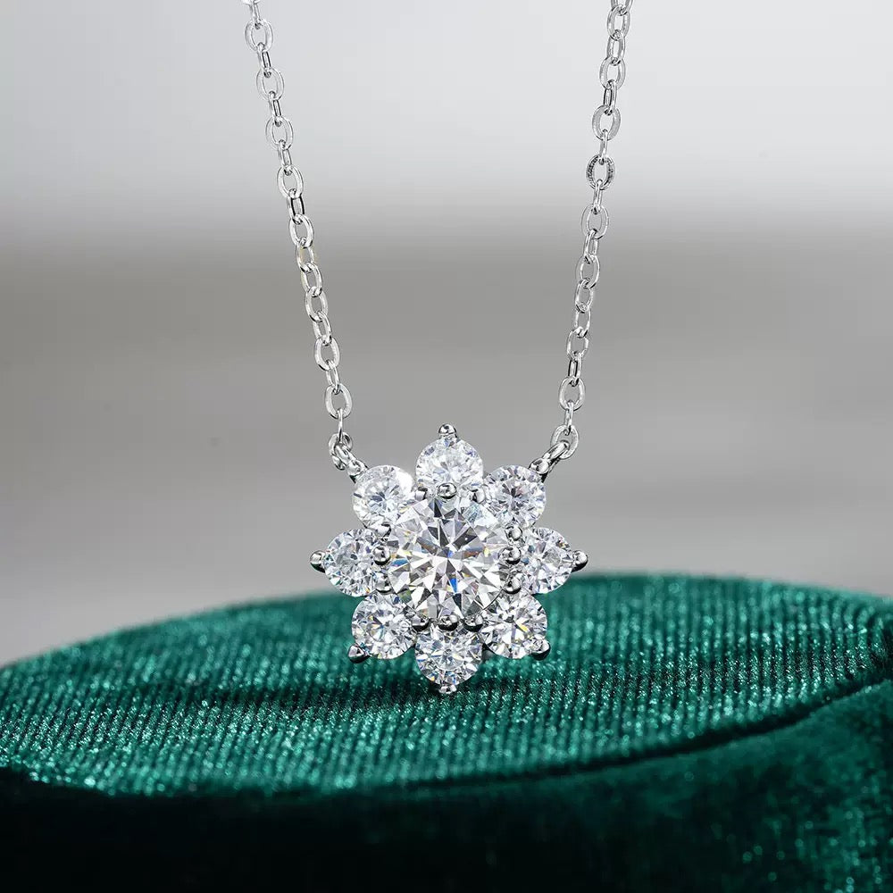 Sunflower Diamond Pendant Necklace in Moissanite