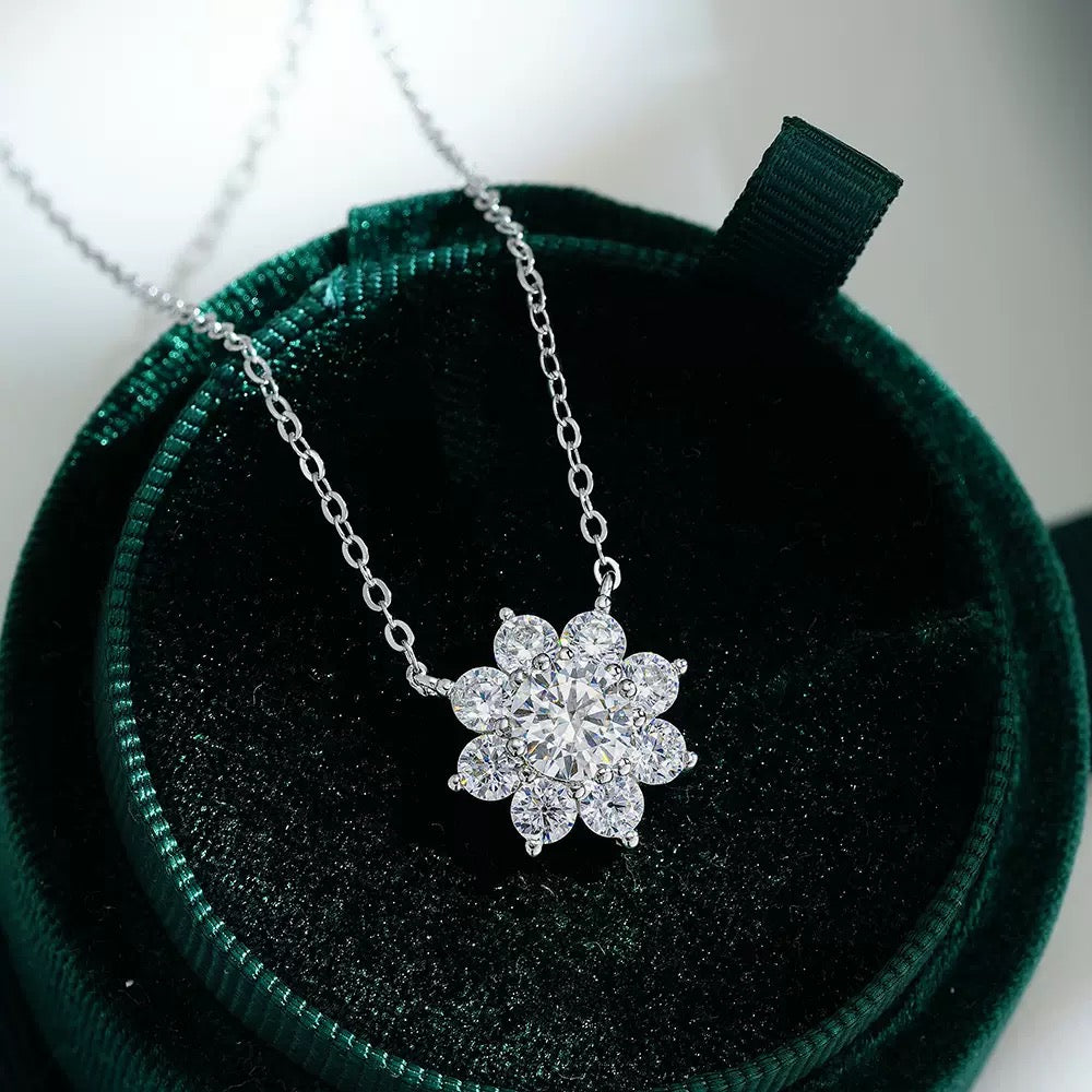 Sunflower Diamond Pendant Necklace in Moissanite