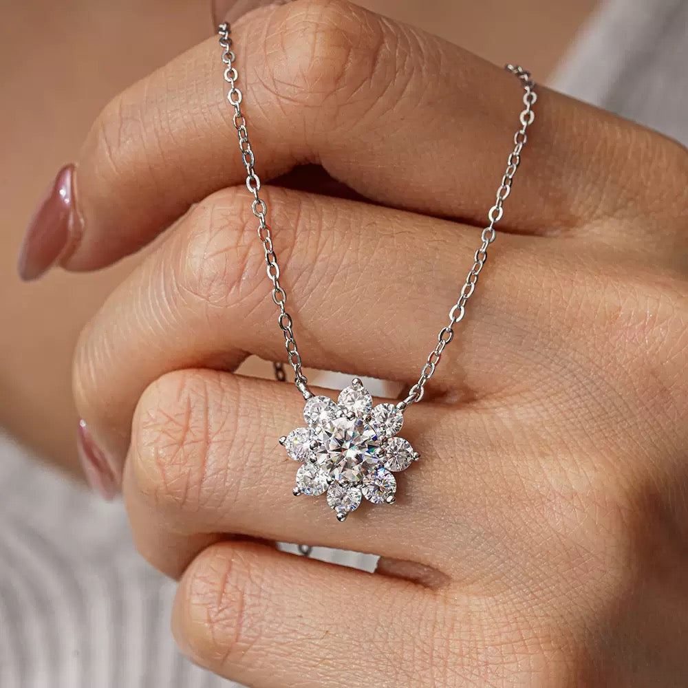Sunflower Diamond Pendant Necklace in Moissanite