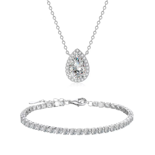 4.4ct Lab Created Moissanite Tennis Bracelet and 1ct Pear Cut Necklace Set
